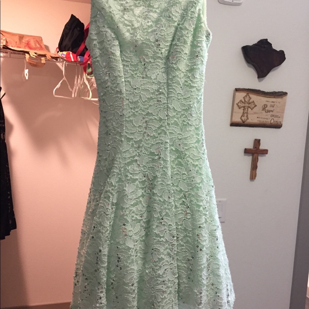 Lime green sequined homecoming dress